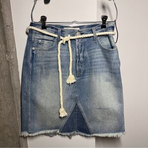 AMO Blue Denim Midi Skirt with Rope Detail
